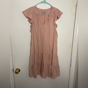 Knox Rose Women's Olive Green Flutter Sleeve Midi Dress Cap Sleeve Sz L